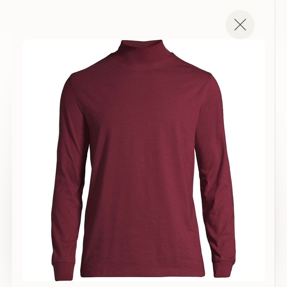 New Lands End Super-T Mens Dogwood Blossom Long Sleeve Mock Neck Shirt Size M/T
